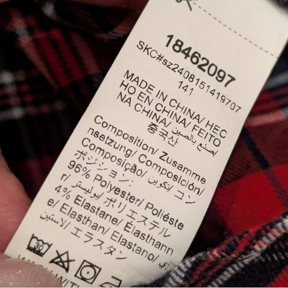 SHEIN Plus 1X 14 16 Black Red Plaid Babydoll Flannel Top Shirt Empire Waist - Picture 3 of 3